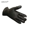 Winter man deer skin leather gloves male warm soft men's glove black three lines design men mittens sheep hair lining 211228340U