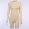 Solid Färg Zipper Playsuit Kvinnor 2020 Sommar Nya Sexiga Skinny Långärmad Sport Jumpsuit Shorts