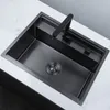 Noir Nano Caché En Acier Inoxydable À La Main Évier De Cuisine Simple Double Bol Comptoir Grand Bassin Undermount Balcon Bassin Sink241A