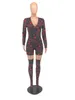 Valentines Day Jumpsuits Suit For Women Rompers 2023 Sexy V Neck Printed Bodysuits Long Sleeve Shorts And Sock Onesies Pajams Ladies Homewear S-XXL