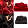 95GSM 4 PCE Luxury Satin Silk Soft Queen Bed Mitted Sheet Set Red Black7484450