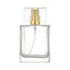 Bouteille en verre de parfum carrée 30ml 50ml, flacon de parfum vide transparent avec capuchon en or et argent