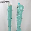 Sorbern Verde Menta Pole Dance Stivali Donna Stripper Tacco Alto Peep Toe Triplo Cinturino 20 Cm Scarpe Col Tacco Estremo