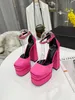 Designer Sandals Waterproof Platforms High Heel Personalized Satin Catwalk Design Platform Heel Double Ankle Strap Decorated With Rhinestones