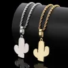 Collana con ciondolo cactus di moda Hip Hop per uomo Donna Collane con fondo solido Rame Zircone incrostato Gioielli placcati in oro genuino