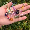 Small Glass Round Ball Bottles with Mini Braided Nylon Rope Keychains Jars Pendants Mixed Color 7pcs