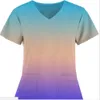 Gradient Kolor Damski Pielęgniarski Scrubs T Shirt Koszulki Z Krótkim Rękaw Mundury Topy V-Neck Pocket Pielęgniarka Koszulki Kocham Pielęgniarstwo Medyczne Student Rn Tee Koszulki Koszulki GQ2LN6J