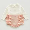 born Girls Jumpsuits Clothes Autumn Winter Baby Sweet Lace Rompers Knitted Long Sleeve Children 210429