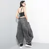 EAM Wide Leg Black Big Size Ribbon Stitch Jeans New High Waist Loose Women Trousers Fashion Spring Autumn 1D202 201109