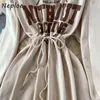 Neploe Chic O-Boyun Mektup Baskı Günlük Elbiseler Kadınlar Uzun Kollu Yüksek Bel Bölünmüş Kadın Robe Güz 2022 Yeni Harujuku Elbise Y211227