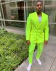 Fluorescent Green Mens Suit Jacket Pant Double Breasted Custom Made Formal Suits Wedding Tuxedos Business Men Wear2699