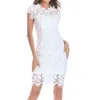 Dames Casual Party Jurken Mouwloze Kant Print Floral Elegante Cocktail Mini Dress Crew Neck Knielengte