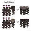 Não processado onda corporal brasileira virgem cabelo humano 3 pacotes com água frontal profunda kinky encaracolado em linha reta remy extensões de cabelo e 2483172