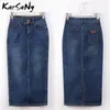 Saia de jeans de karsany saias longas saias retas femininas verão azul vintage jeans jeans jeans jeans longas saias para mulheres verão 2020 T200712