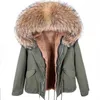 MAOMAOKONG Moda Donna Cappotto con collo in vera pelliccia naturale procione grande parka invernale bomber 211220