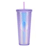 24 Oz Personalizado Starbucks Iridescent Bling Rainbow Unicorn Cravejado Cold Cup Tumbler Caneca De Café Com Canudo