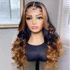 Honey Blonde Destaque T1B/27 ombre Hair Hair Body Wig Wig HD Transparente 13x6 Wigs frontal de renda peruana Remy para mulheres negras