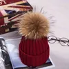 Merk Winter Hat voor Vrouwen Hoge Kwaliteit Mutsen Cap Real Wasbeer Bont Pompom S Monnet Femme Meisjes Casual 220112