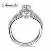 AINUOSHI 4 broches simulées coupe ronde bague de mariée ensemble de luxe en argent sterling 925 bague halo femmes fiançailles anniversaire bijoux Y200106