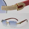 2022 New Limited edition Model Micro-paved Diamond Sunglasses Original Wood Rimless SunGlasses 18K Gold C Decoration Male Female L2873