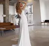 Weiße Meerjungfrau-Hochzeitskleider aus weichem Satin, Strand-Brautkleider, V-Ausschnitt, Spaghettiträger, luxuriöse Perlen-Prinzessin-Partykleider, Robe De Mariee