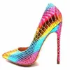 Sexy Iridescent Snake Leather High Heel Pumps Python Printed Mixed Patchwork Dress Shoes Stiletto Heels Banquet Party Shoes LJ201112