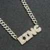Petit pendentif Baguette avec lettres initiales, avec chaîne à maillons cubains de 10mm, combinaison de collier en zircone, bijoux avec nom, Rose Gold314y