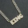 Petit pendentif Baguette avec lettres initiales, avec chaîne à maillons cubains de 10mm, combinaison de collier en zircone, bijoux avec nom, Rose Gold288Y