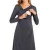 Moederschap jurk verpleegkundige nachthemd voor borstvoeding effen kleur lange mouw V-hals jurk kleding voor zwangere vrouwen Homewear G220309