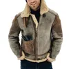 Giacche da uomo Cappotto in shearling in pelle screpolata spessa Pelliccia di montone naturale invernale Calda giacca da uomo in colori a contrasto