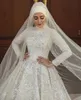 Vestidos de casamento muçulmanos de lantejoulas brilhantes com hijab 2021 cristal plus size vestidos de noiva oriente médio luxo novia2392