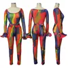 Spot trend 2021 hot style European and American women's clothing mesh perspective printing long horn sleeve suit women