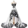 Gothic Black And White A Line Wedding Dress Sweetheart High Low Bridal Gowns Lace Appliqued Robe De Mariee Vintage Short Front Long Back Garden Bride Dresses Plus Size