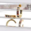 Luxury Design Women Gift Gold Plated Brass Huggie Earrings Micro Pave Multi Color Zircon Silver Post Stud Earring