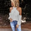 Kvinnors blusar Kvinnors skjortor 2022 Fashion White Axless Solid Halter Backless Off Shoulder Sexig skjorta Topp för kvinnors toppar damer