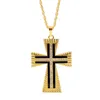 Large Cross Pendant 18k Yellow Gold Filled Mens Crucifix Pendant Chain Necklace Inlaid Cz