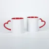 Süblimasyon seramik kupalar 11oz beyaz süblimasyon fincan kalp kolu ile renkli iç kaplama su şişesi kahve fincanı