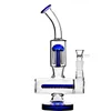 Blue Inline slitted diffuser Bong Glass Water Pipes Recycler Dab Rigs Arm Tree Perc Dab Rig Glass Hookah Bubbler 14mm Bowl