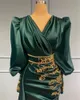 Miãs de sereia verde escura vintage vestidos de noite árabe Africano Golds Apliques Pleats V Neck Long Satin Party Ocald Aconts Dialhs 5933981