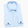 Frankrike Manschettknappar Män Business Tuxedo T Shirts Square Collar Långärmad Täckt Knapp Vanlig Solid Social Formell Skjorta LJ200925