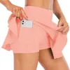 2024 Lu Lu Naked Feeling With Pocket Fiess Dance Yoga Outfits kjolar Sport Pleated Tennis kjol Gymkläder Kvinnors underkläder Shorts klänning