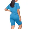 Yoga Tracksuit Outfits Twee stuk Vrouwen Effen Kleur T-shirt Biker Shorts Sets Gym Running Summer Ademend Sports Suit 2021 A40 G220311
