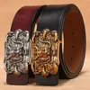 Lion Head 3D Gold Silver Buckle Belt Men Real Cowskin Genuine Leather Belt Plus Size 140cm 150cm Black Brown Belts Vintage 2020