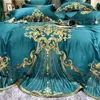 新しい高級ゴールドロイヤル刺繍グリーンブルーレッドエジプトコットンの結婚式の寝具セット布団カバーシートベッドリネンピローケースT200706