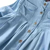 Джинсовые блузки для девочек, одежда, осенние джинсовые рубашки для маленьких девочек, однотонные джинсовые детские рубашки с воротником-стойкой с длинными рукавами, модные полные 220128229764
