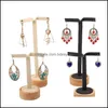 Jewelry Stand Packaging & Display Solid Wood T-Shaped Earring Veet Counter Sisplay Storage Box Drop Delivery 2021 Nwzll