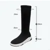 Overknee-Stiefel, Damen-Sock-Sneaker, Stretch-Stoff-Schuhe, Slip-On-Plateaustiefel für Mädchen, 2020, flach, lang, hochwertig1