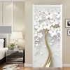 Samoprzylepna naklejka do drzwi 3D stereo białe kwiaty mural tapeta salon sypialnia do domu wystrój drzwi plakat wodoodporny naklejka t200609