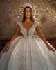 2020 사우디 아랍 공 공 가운 고급스러운 웨딩 드레스 신부 가운 플러스 사이즈 깊은 V 목 두바이 레이스가 vestido de Novia