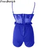 Sommar Kvinnor Lace Sexig Jumpsuit Sling Transparent Backless High Waist Casual Jumpsuit Ladies Ärmlös O-Neck Fashion Rompers T200704